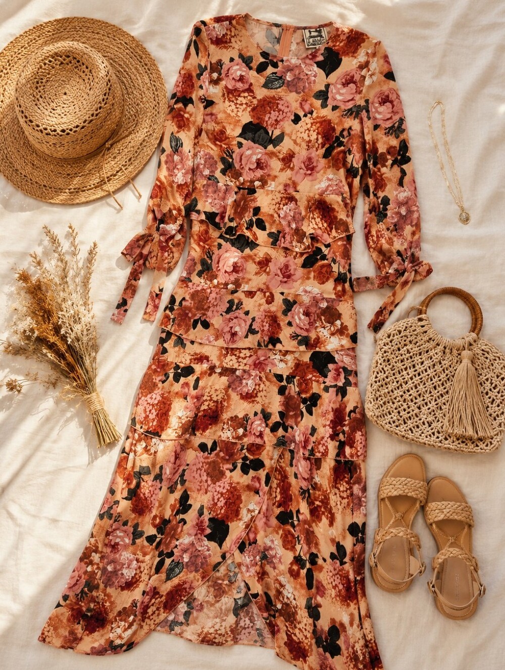 Boho Floral Maxi Dress Tiered Ruffle Cottagecore Prairie Romantic Small
